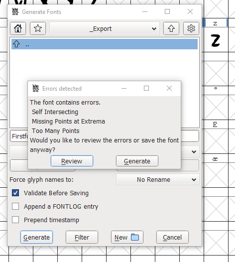 FontForge Export-fester